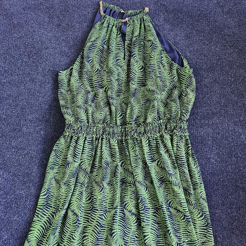 Michael Kors Dress Womens 14‎ Green Halter Chain Strap Tropical Sundress